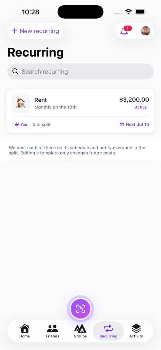 Managing a recurring expense