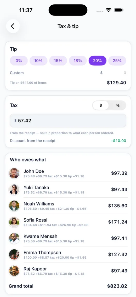 Splitting tax and tip