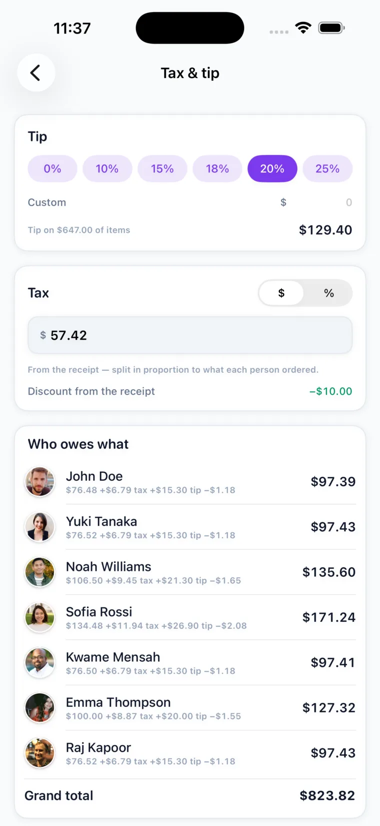 How to Split Tax and Tip on a Group Bill in Call It Even
