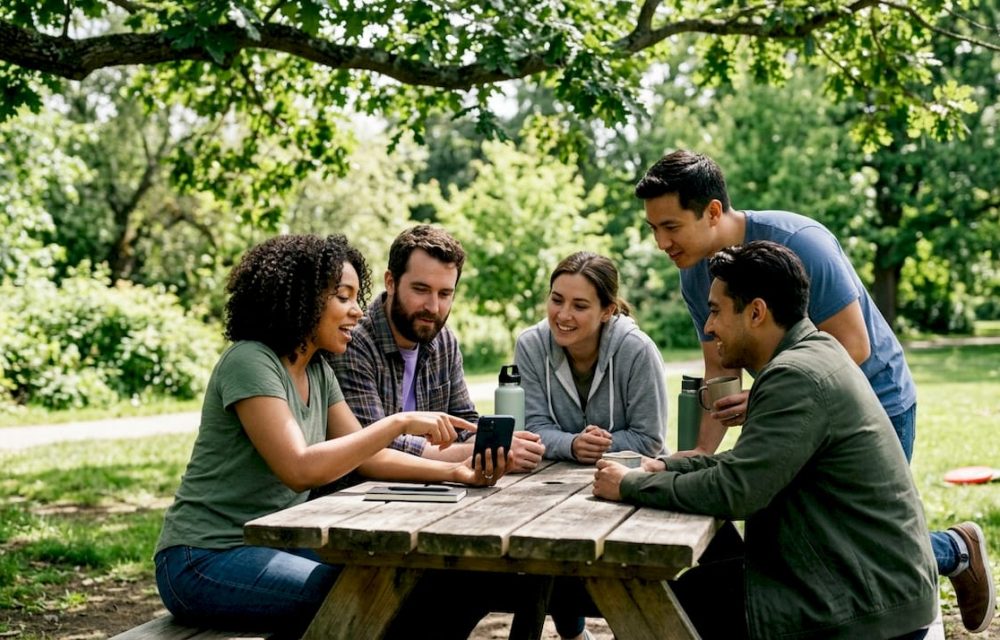 Friends discussing shared debts around coffee table
