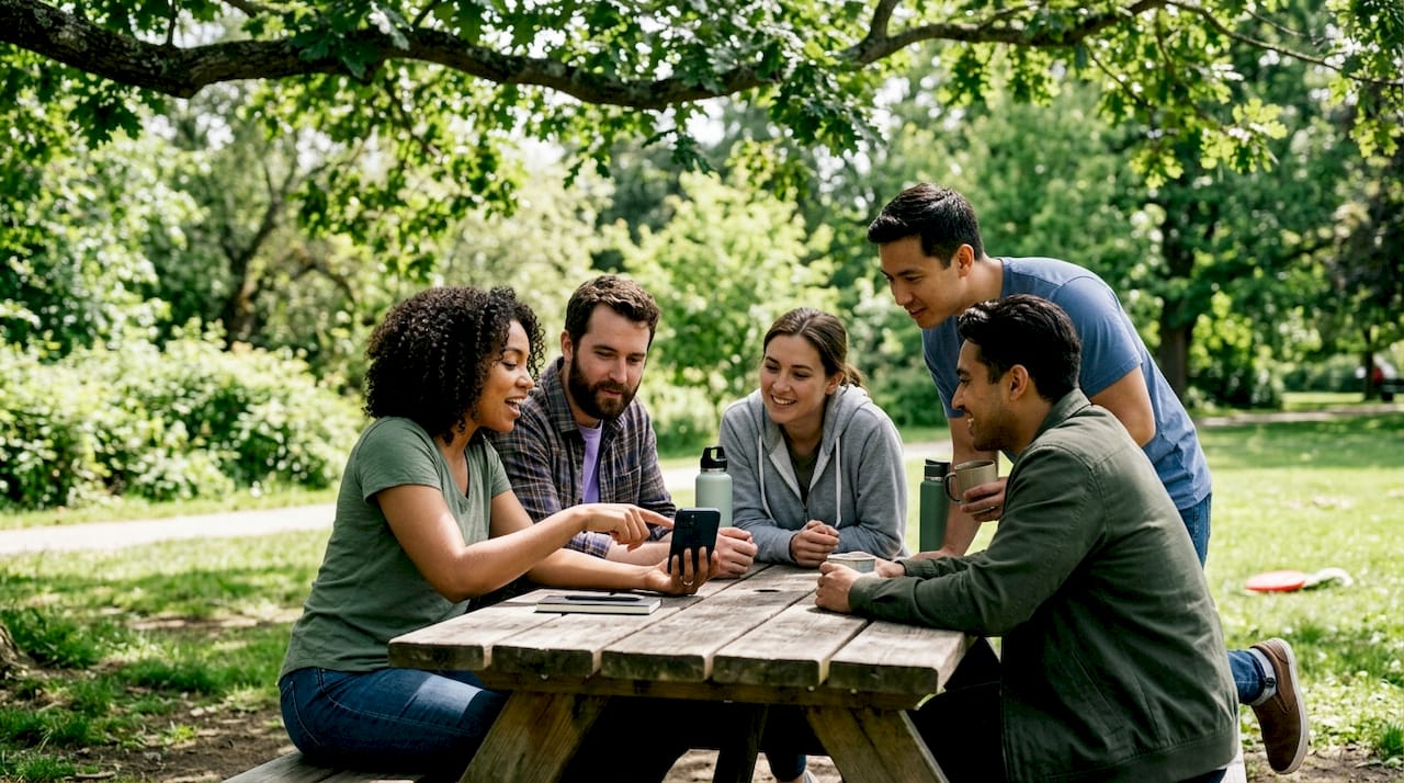 Friends discussing shared debts around coffee table