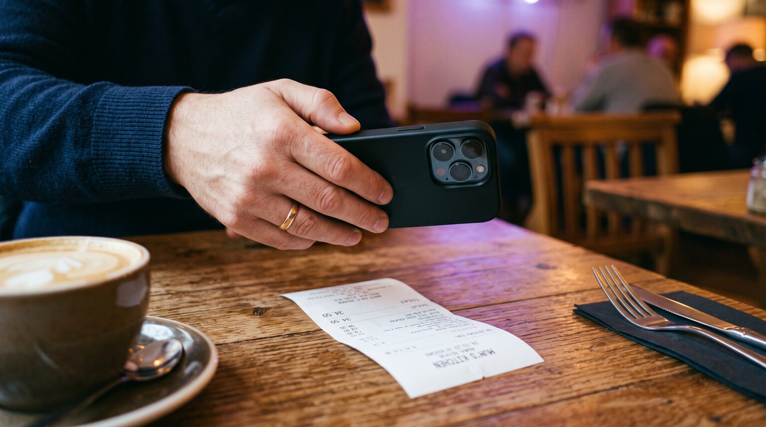 Scanning a printed restaurant receipt with a phone camera